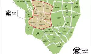 Mapa de la zona APR Madrid Central, mostrando barrios como Palacio, Embajadores y Cortes.