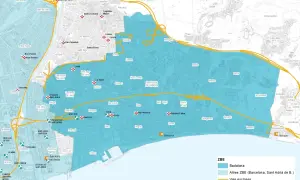 Mapa de la ZBE Badalona, con áreas de bajas emisiones y vías excluidas.