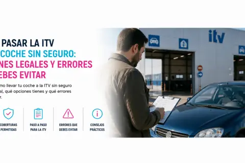 Hombre revisa lista frente a centro ITV. Aprende sobre opciones legales y errores al pasar la ITV sin seguro, con información de fiva seguros.