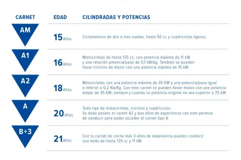 Permiso de conducir español con categorías de vehículos y sus iconos.