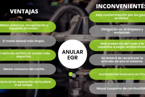 Ventajas y desventajas de anular EGR: mayor potencia, motor más limpio, pero más contaminación y ruido. Opiniones divididas.