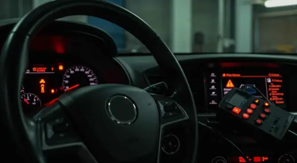 Panel de control de un coche con luces de advertencia encendidas. El diagnóstico indica que mi coche no tiene fuerza al acelerar.