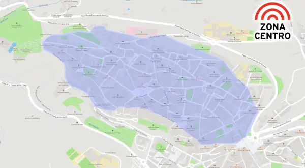Mapa de la zona centro de Segovia, destacando el Acueducto y la Catedral.