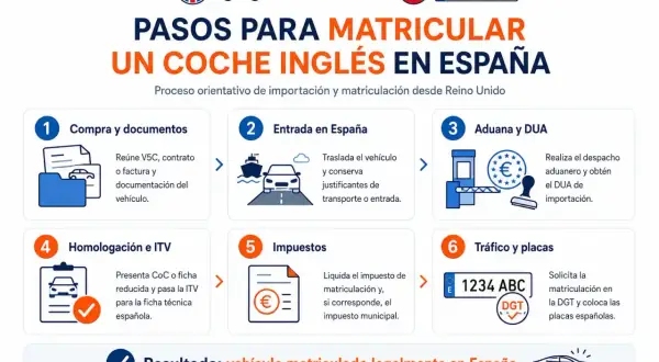 Pasos para matricular un coche inglés en España: compra, entrada, aduana, ITV, impuestos y tráfico. Proceso de importación y matriculación.