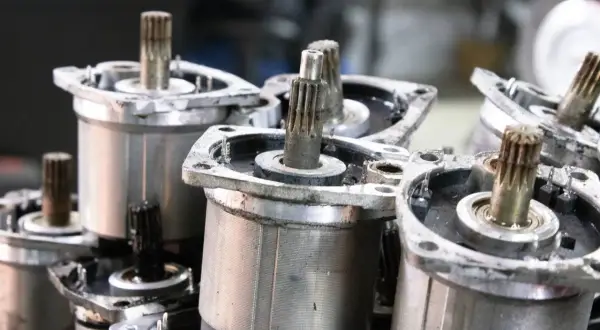 Bombas de inyección de combustible, parte del sistema common rail, con ejes estriados y rodamientos visibles.