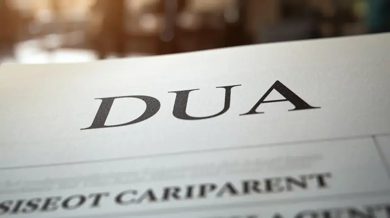 Documento con la palabra DUA en grande. Ideal para quienes buscan cómo calcular DUA Canarias coche.