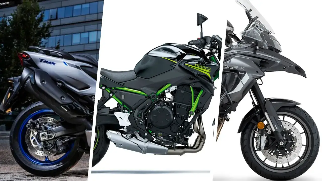 Tres motos: Yamaha TMAX, Kawasaki Z650 y Benelli TRK. &iquest;Cu&aacute;ntos CV puedes llevar con el A2? La Z650 es una opci&oacute;n.