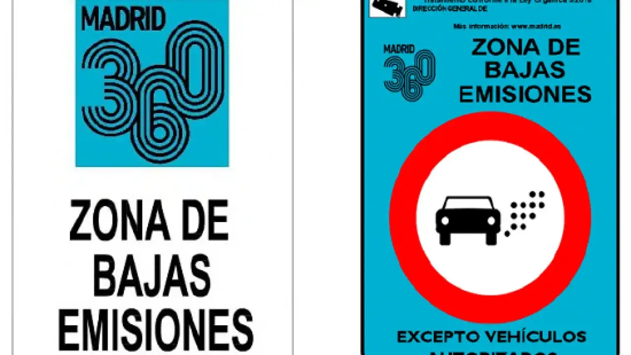 Madrid 360: Zona de Bajas Emisiones. Se&ntilde;al de prohibici&oacute;n de coches de gasolina, excepto veh&iacute;culos autorizados.