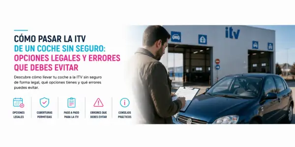 Hombre revisa lista frente a centro ITV. Aprende sobre opciones legales y errores al pasar la ITV sin seguro, con información de fiva seguros.