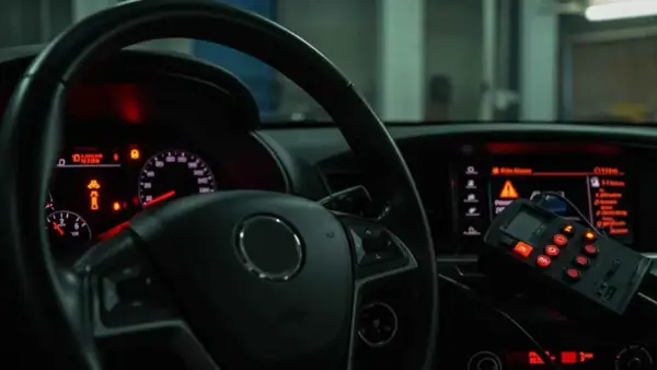 Panel de control de un coche con luces de advertencia encendidas. El diagnóstico indica que mi coche no tiene fuerza al acelerar.