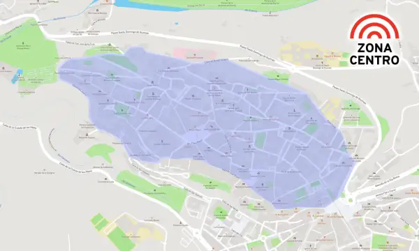 Mapa de la zona centro de Segovia, destacando el Acueducto y la Catedral.